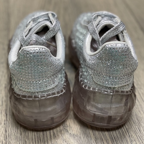 Lace Up Rhinestone Silver Chunky Platform Sneakers NWB! - Picture 13 of 16